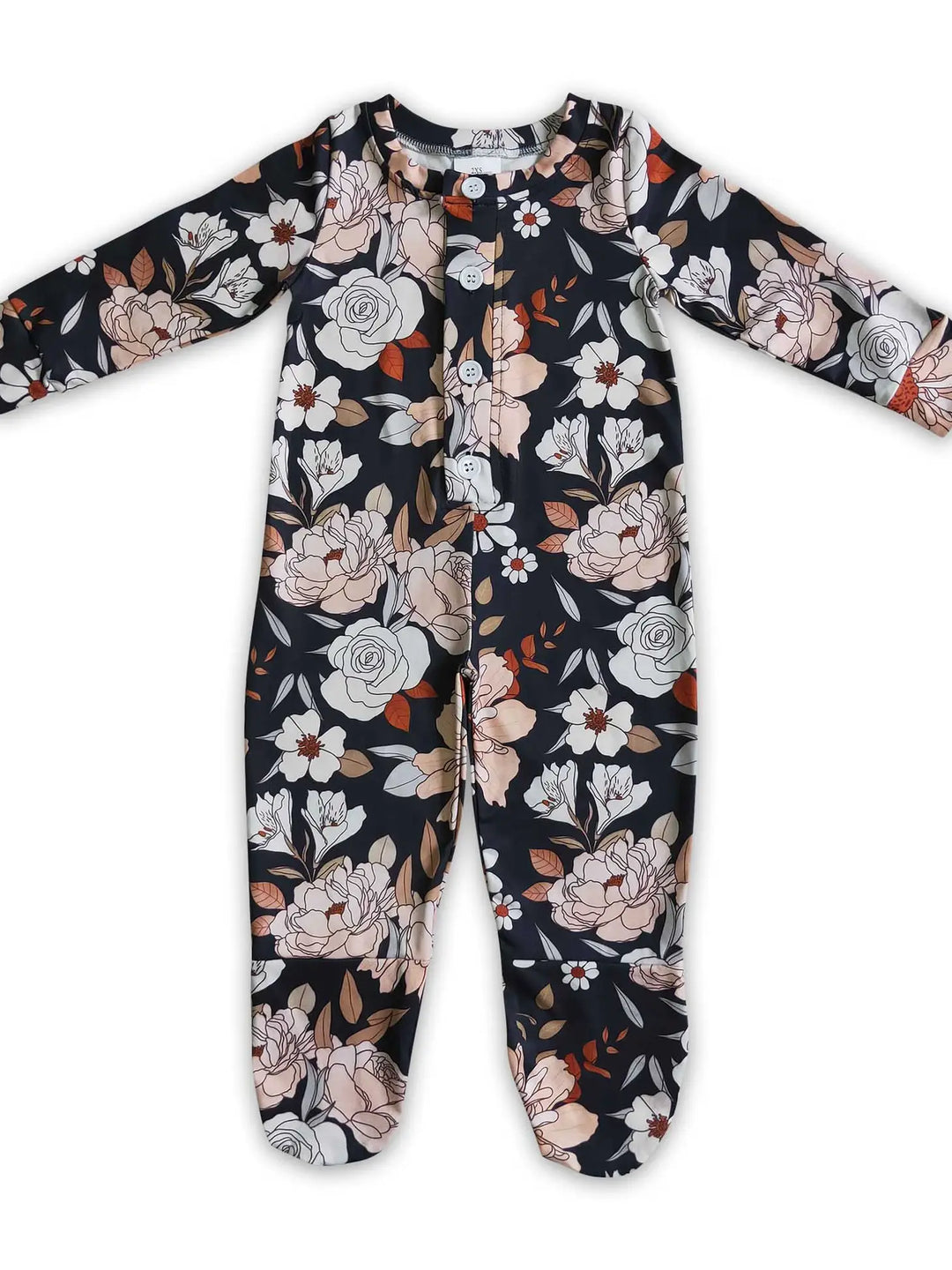 Black Floral Long Sleeve Baby Footed Zip Coverall