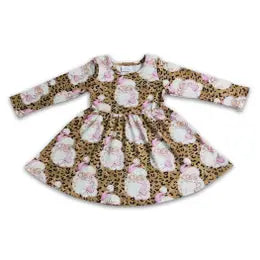 Santa Leopard Long Sleeve Christmas Dress