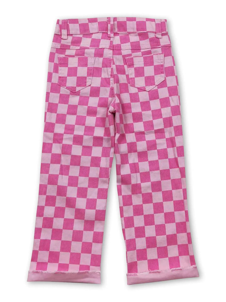 Pink Checked Hole Baby Girls Jeans