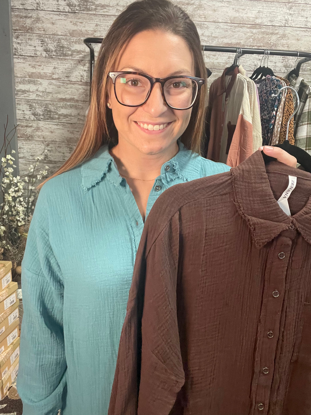 Oversized Raw Edge Button Down Top