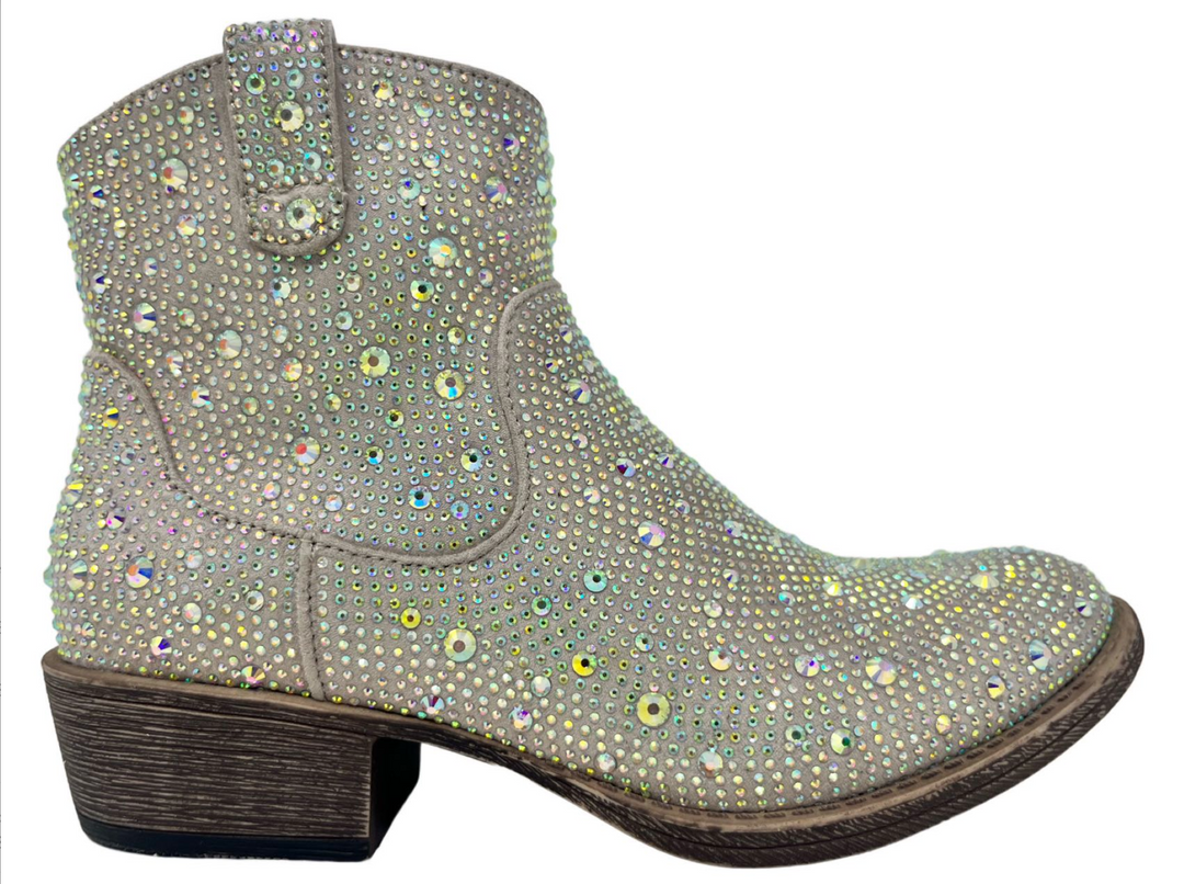Very G Kady Low Rhinestone Boots - Cream