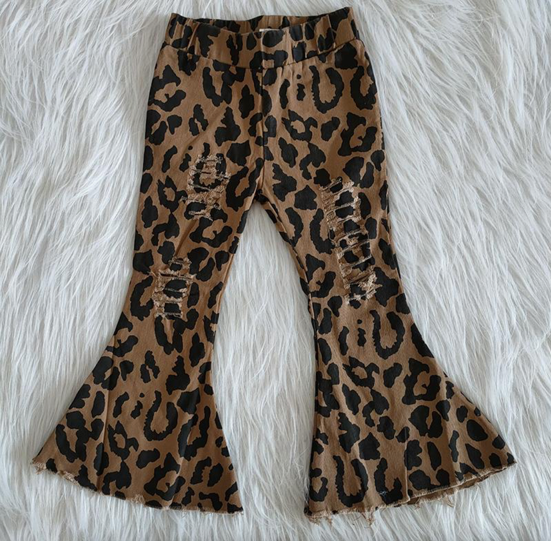Girl Brown Leopard Denim Pants