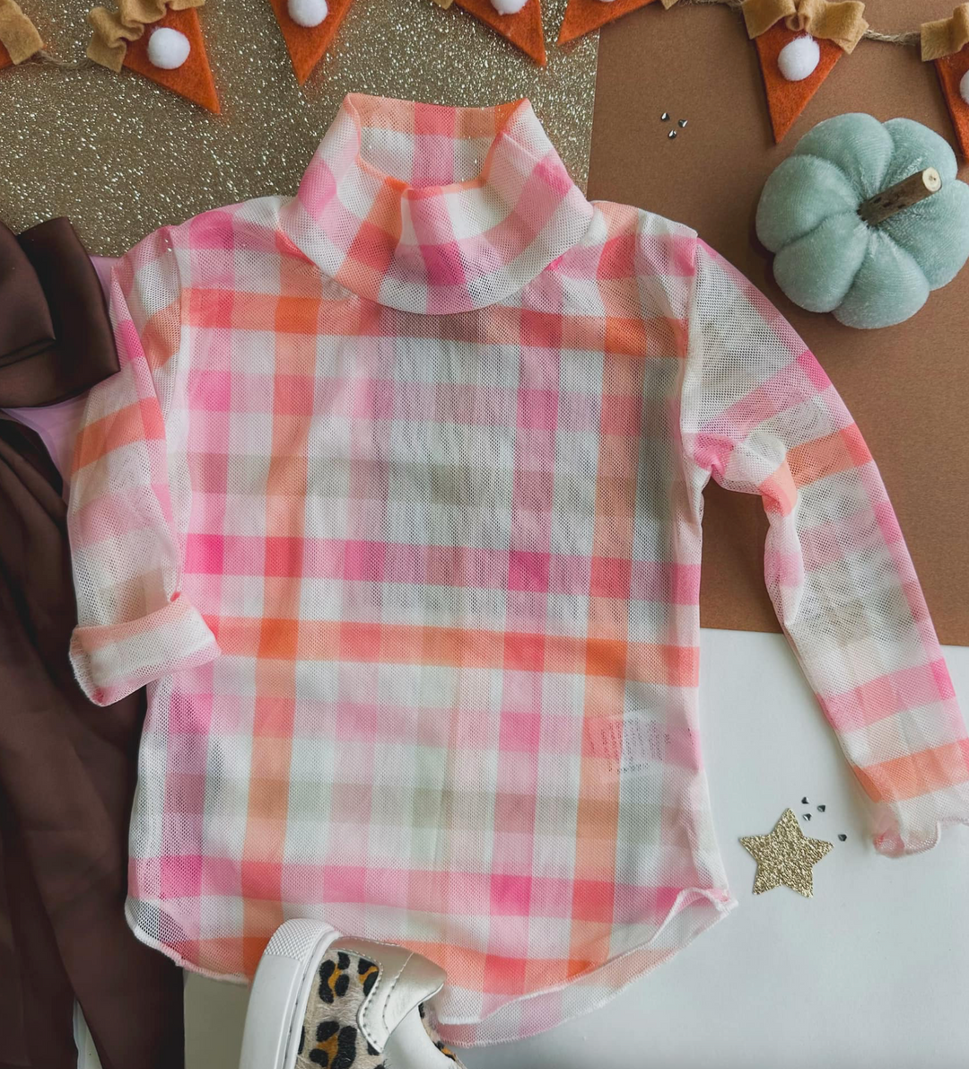 Plaid Layering Mesh Top