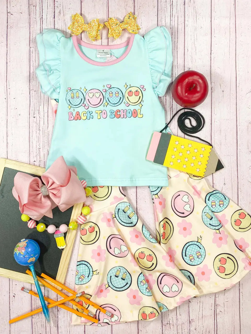 Back To School Smiles Bell Bottom Pants Set