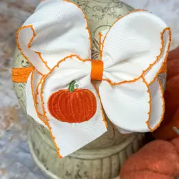 Pumpkin Embroidered Moonstitch Bow Headband