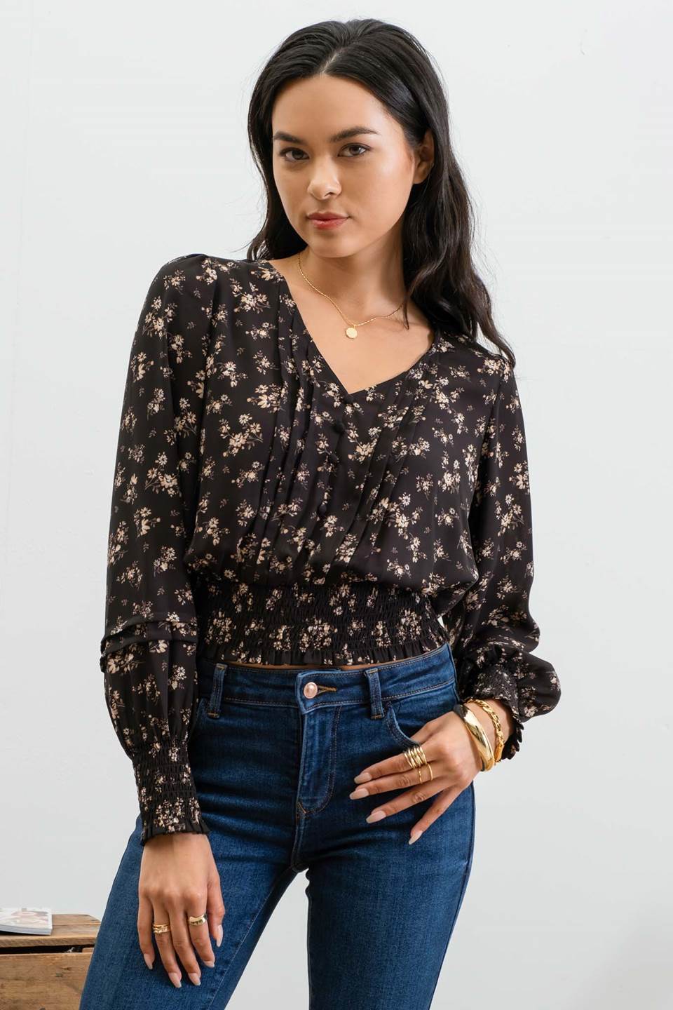 Floral Front Pleated Top