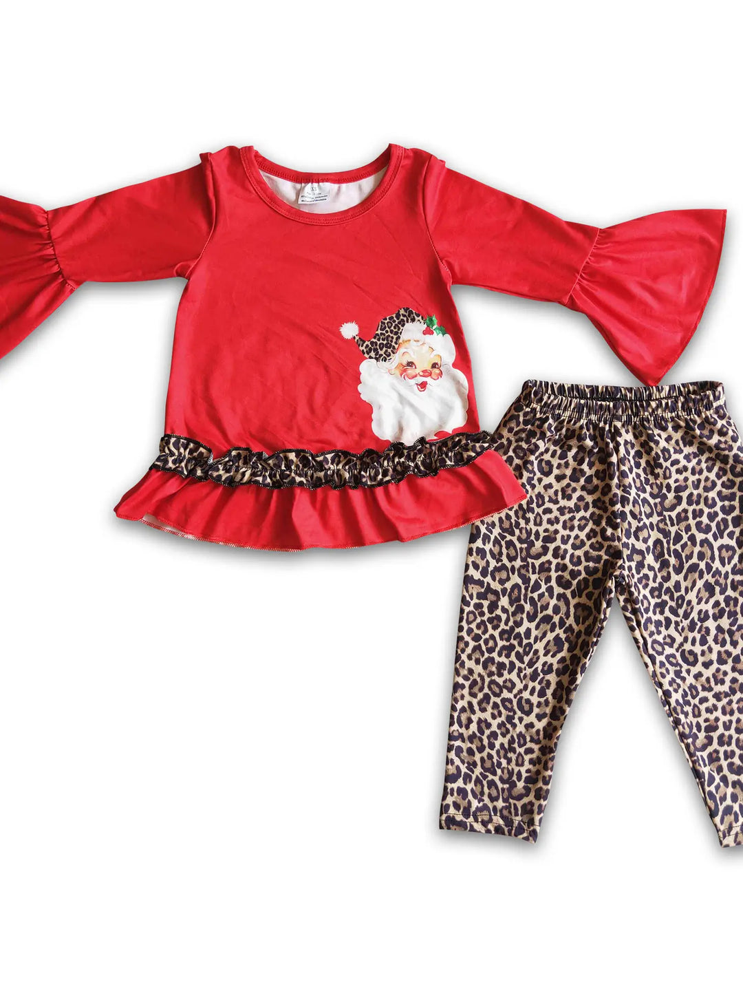 Santa Screen Print Shirt & Leopard Leggings