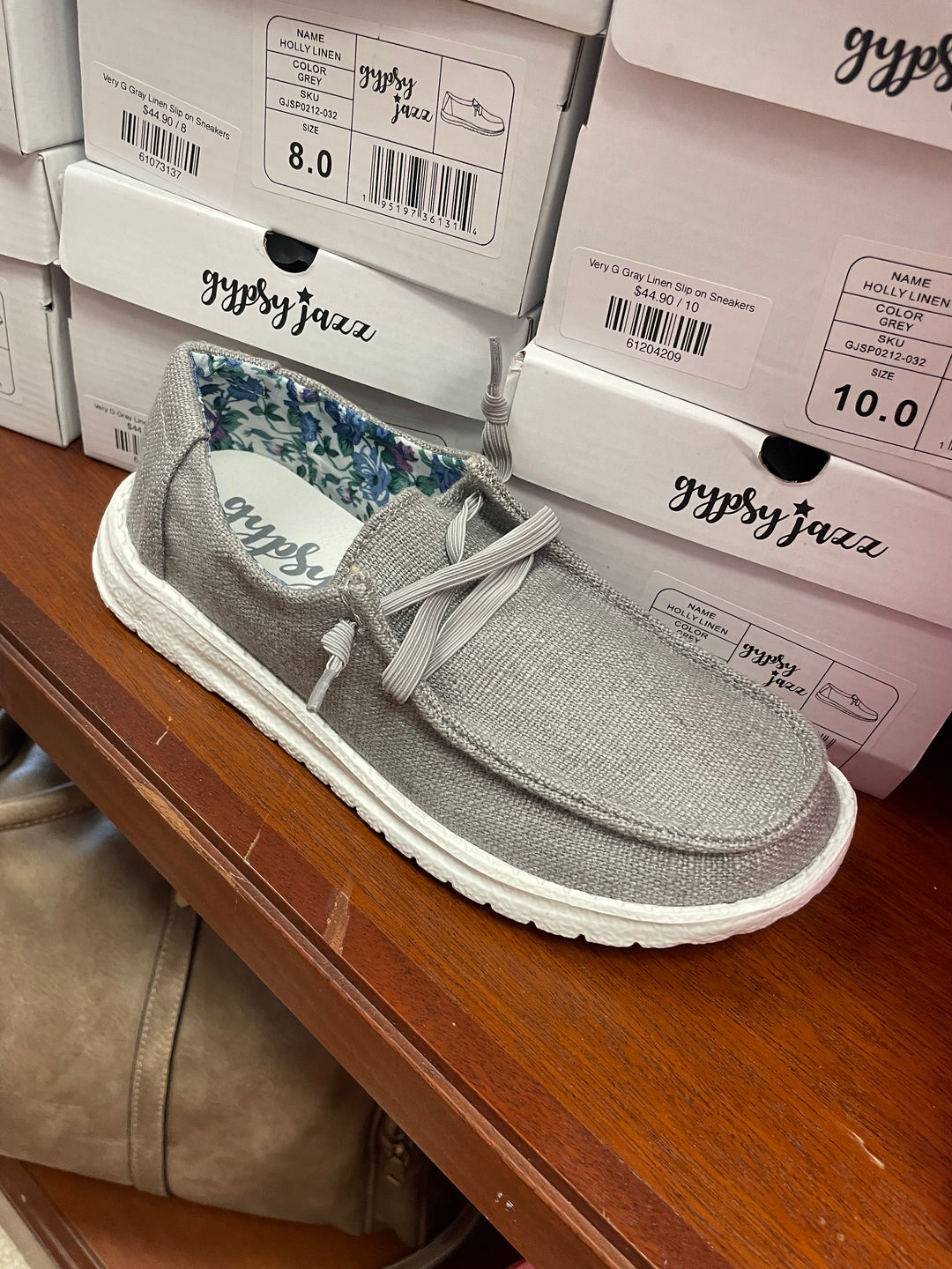 Very G Gray Linen Slip on Sneakers