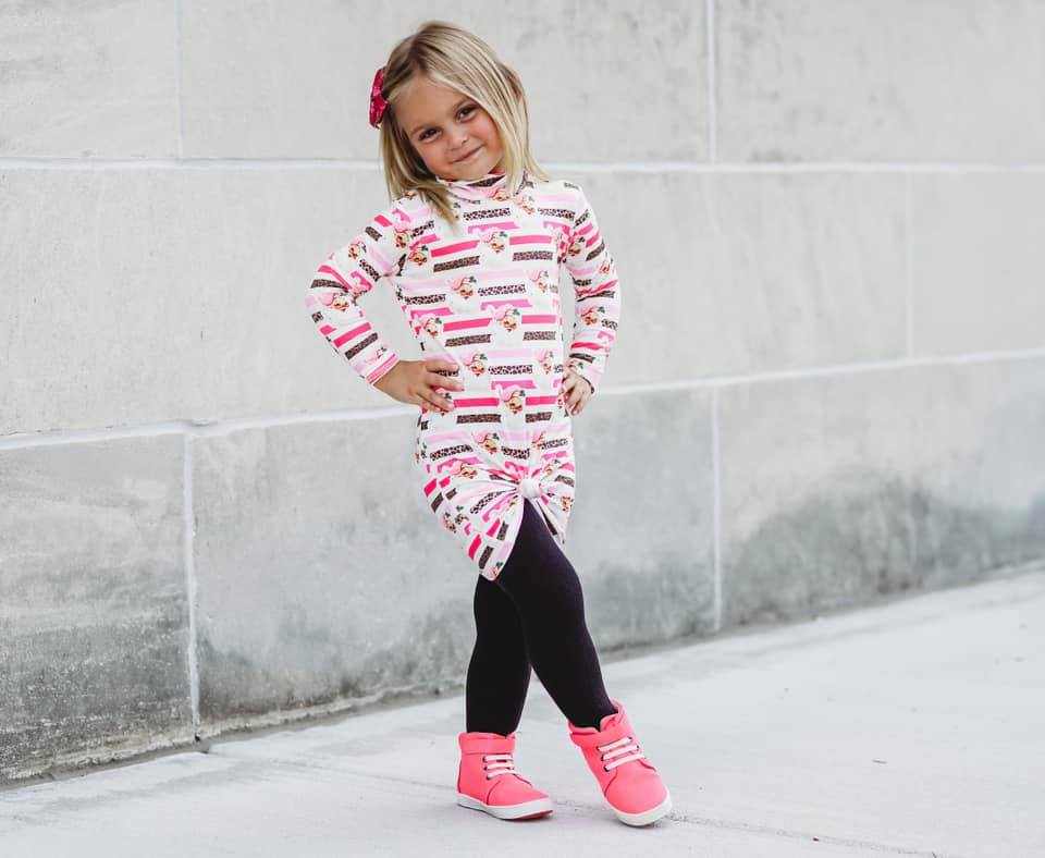 Girls Santa Stripe Turtleneck Dress