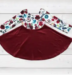 Girls Burgundy Rose Garden Twirly Dress