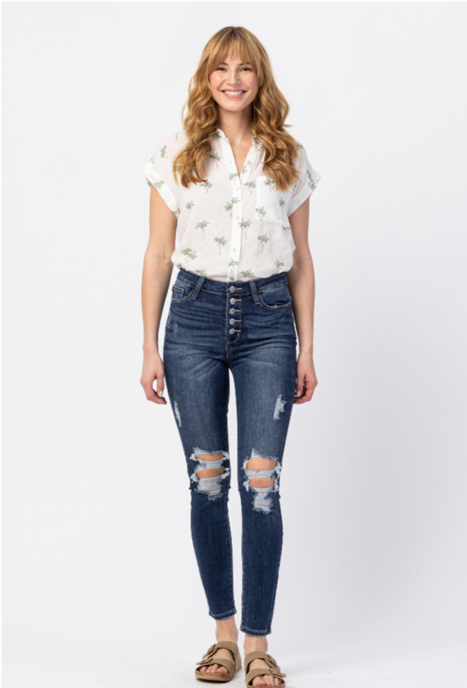 Judy Blue High Rise Button Fly Cuffed Skinny
