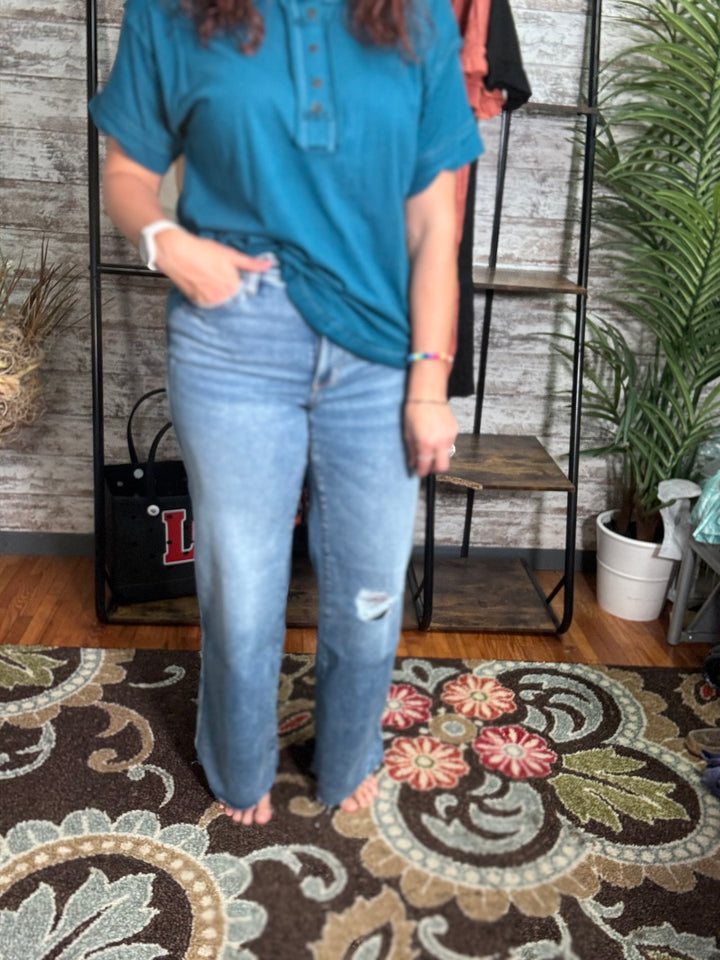 Judy Blue Vintage Wash Destroyed Wide Leg Jeans