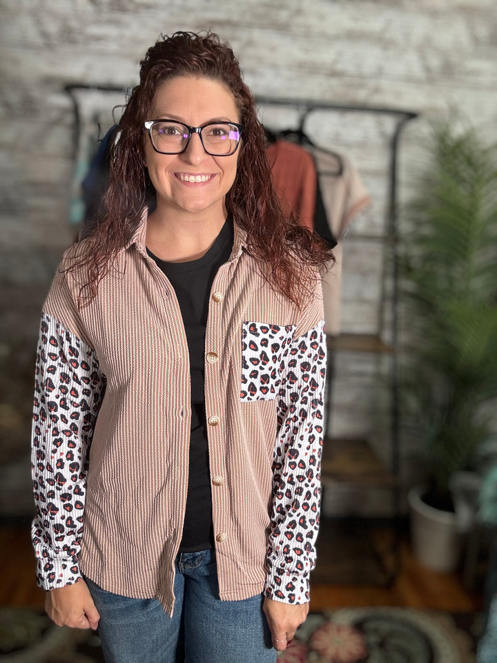 Patched Twisted Ribbed Casual Shacket