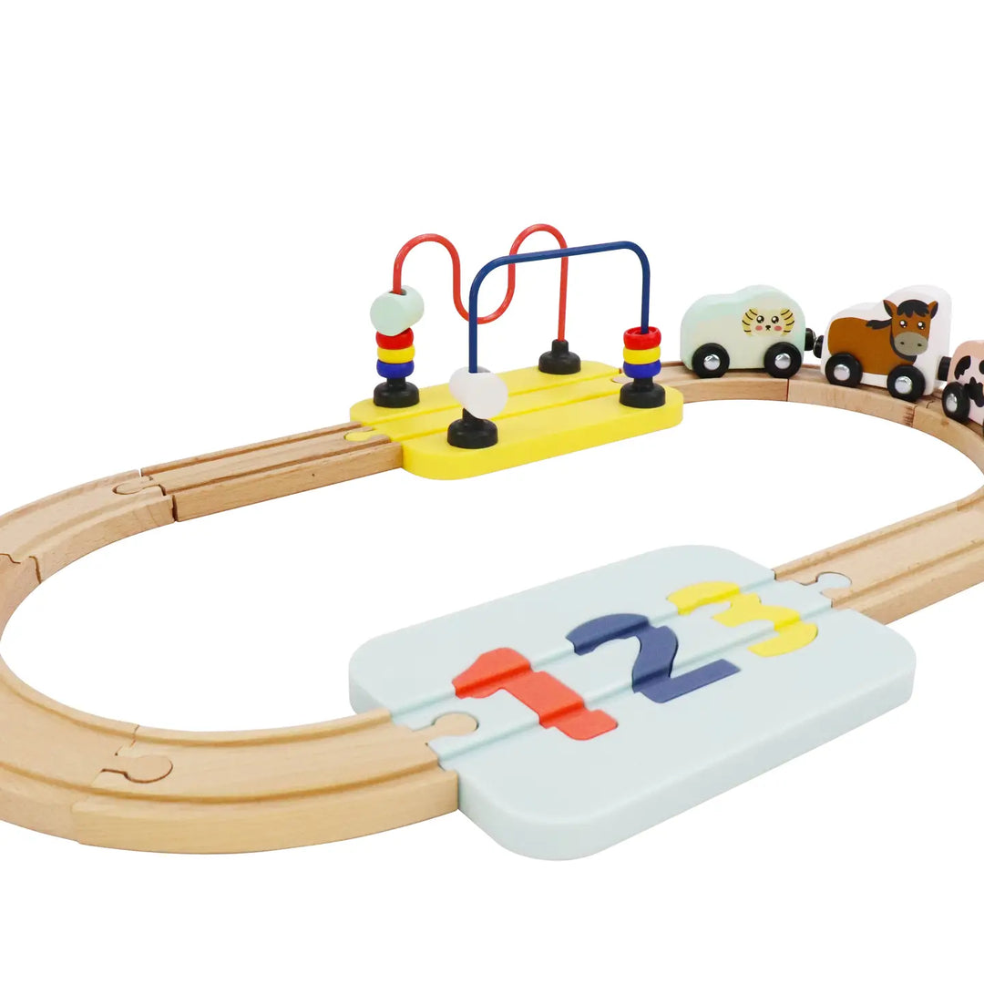 Wooden Railway 123 Puzzle and Bead Set 18-Pieces