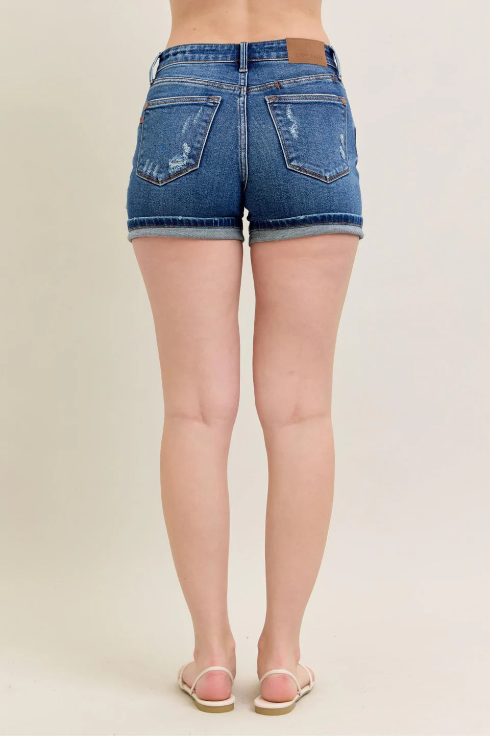 Judy Blue Mid Rise Cell Phone Pocket Destroy and Cuff Dad Shorts