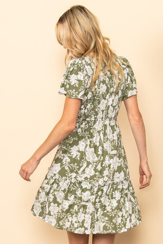 Safari Floral Smocked Dress