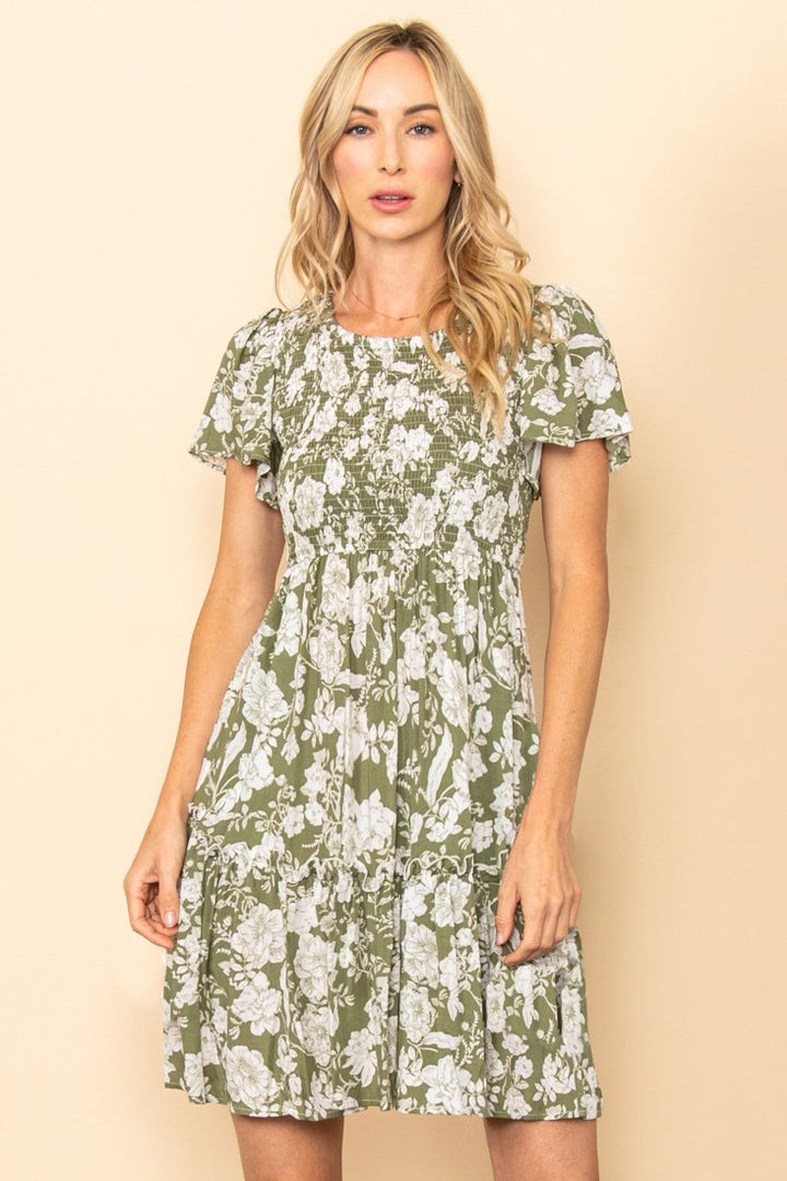 Safari Floral Smocked Dress