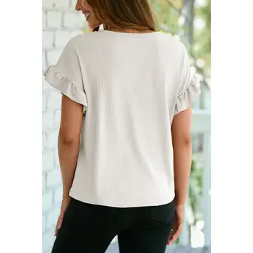 Ribbed Ruffled Short Sleeve T Shirt