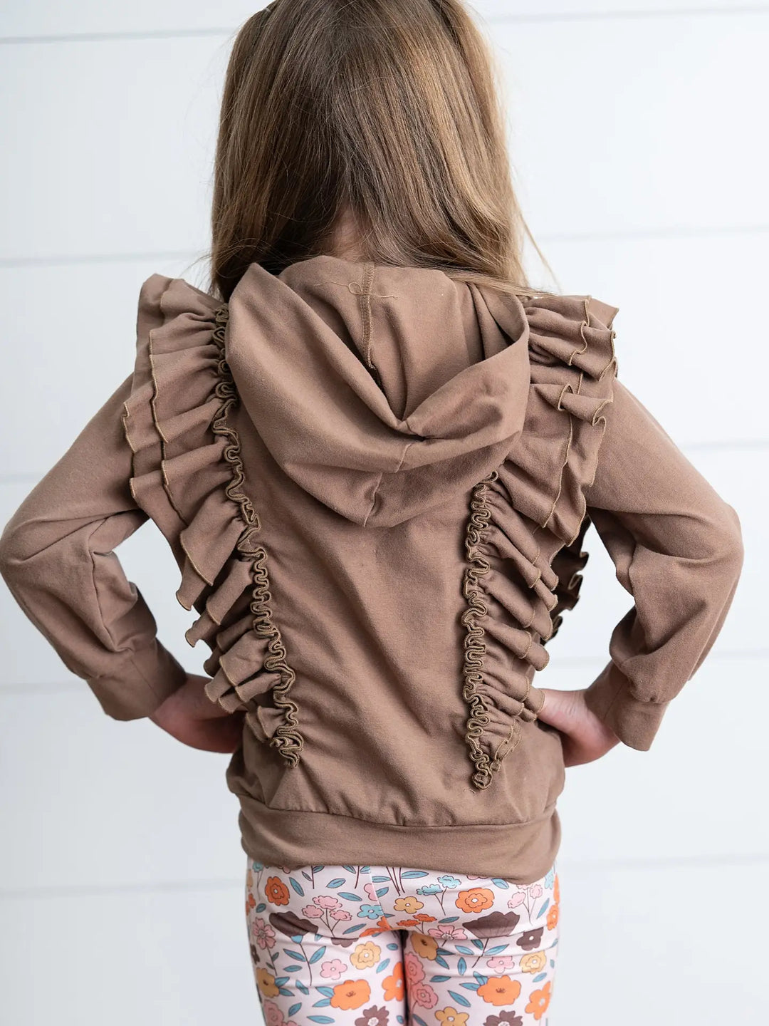 Kids Chocolate Ruffle Hoodie & Fall Floral Pant Set