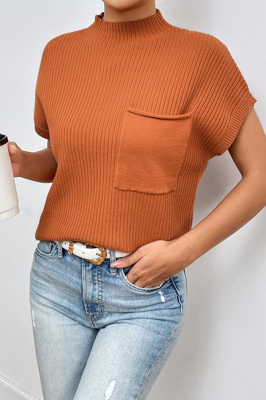 Patch Pocket Ribbed Knit Sweater
