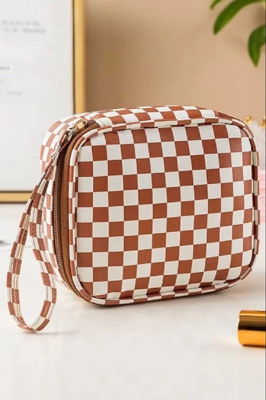 Checkered Cosmetic Makeup Travel Case