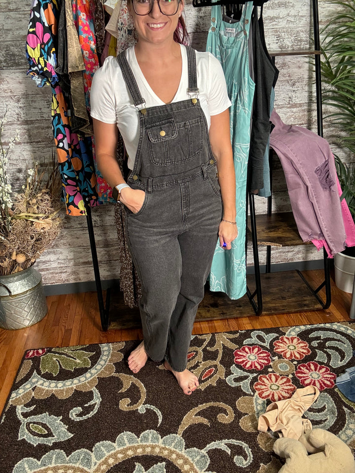 Vintage Washed Black Denim Overalls