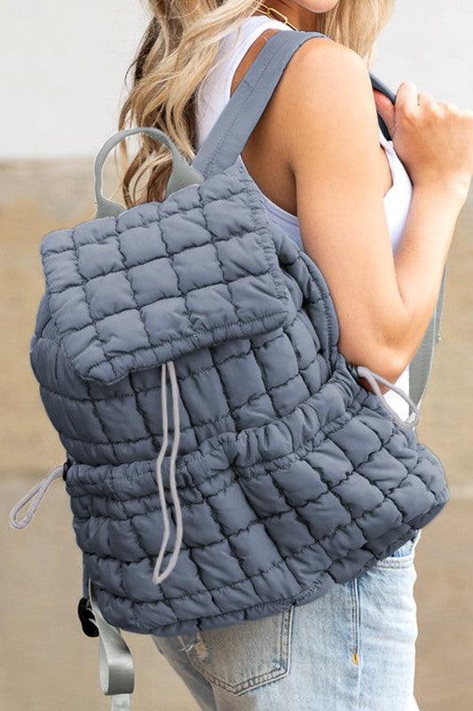 Solid Flapped Quilted Puffer Backpack