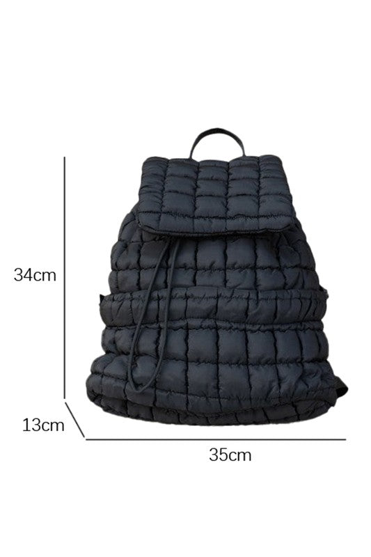 Solid Flapped Quilted Puffer Backpack