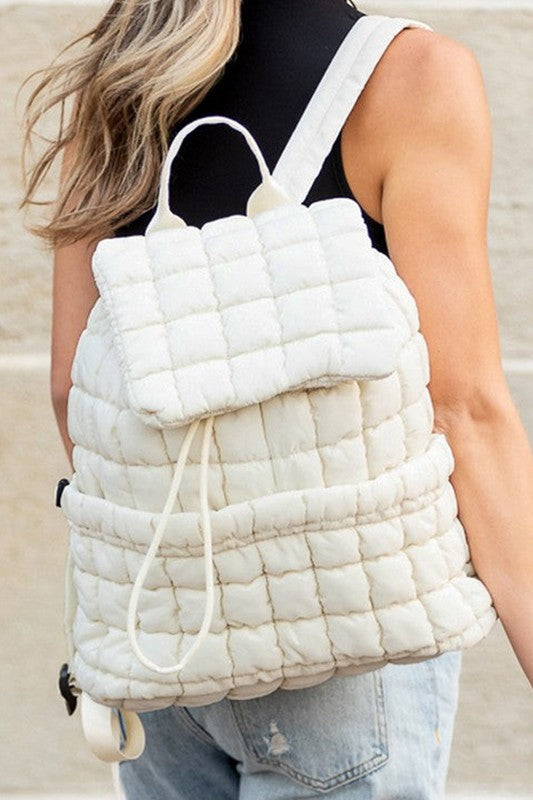 Solid Flapped Quilted Puffer Backpack