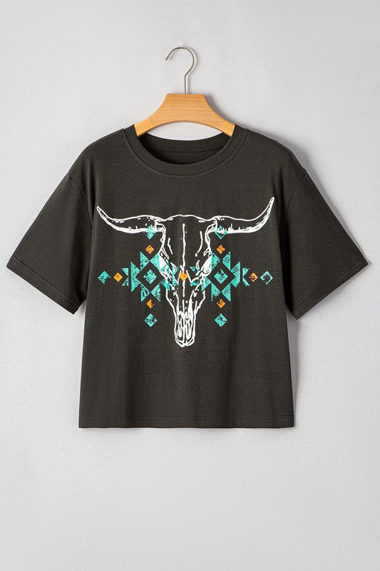 Vintage Western Bull Head Aztec Graphic T Shirt
