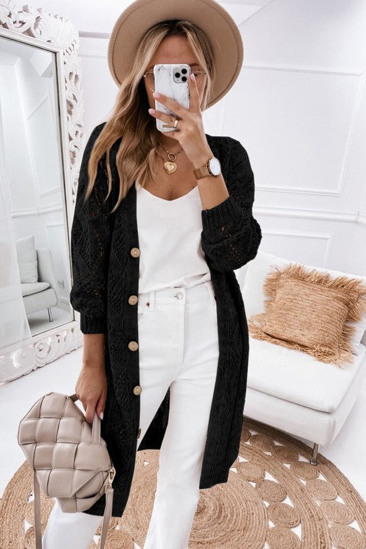 Hollow-Out Openwork Knit Cardigan
