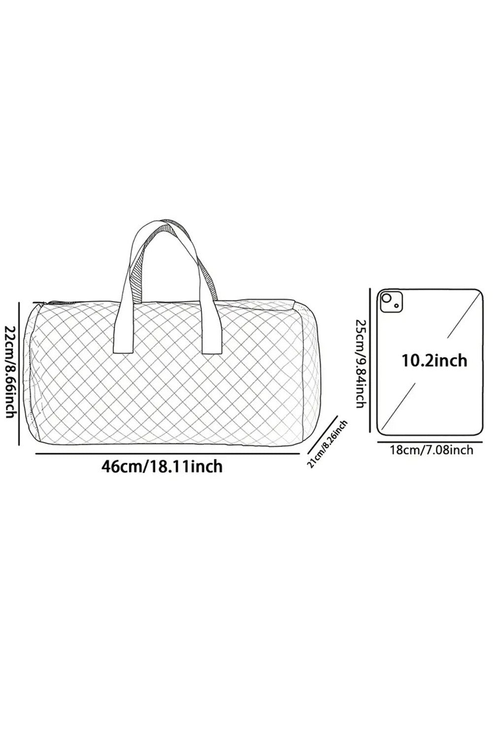 Black Flower Print Quilted Large Duffel Bag