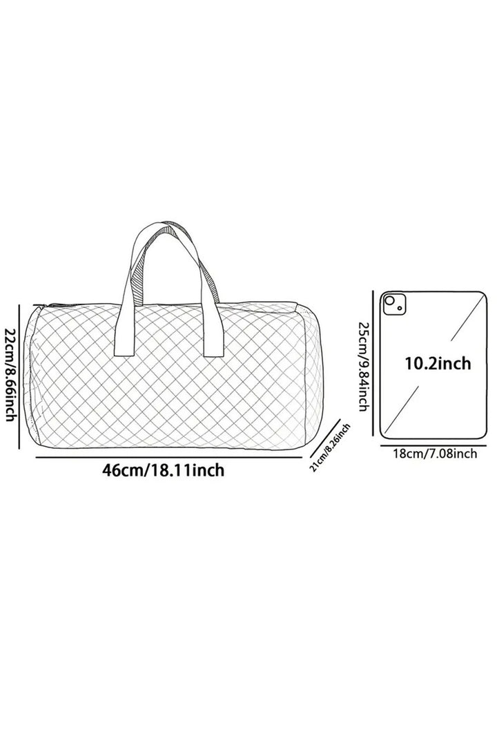 Black Flower Print Quilted Large Duffel Bag