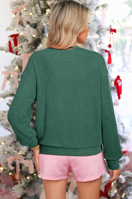 Merry Letter Graphic Loose Long Sleeve Top