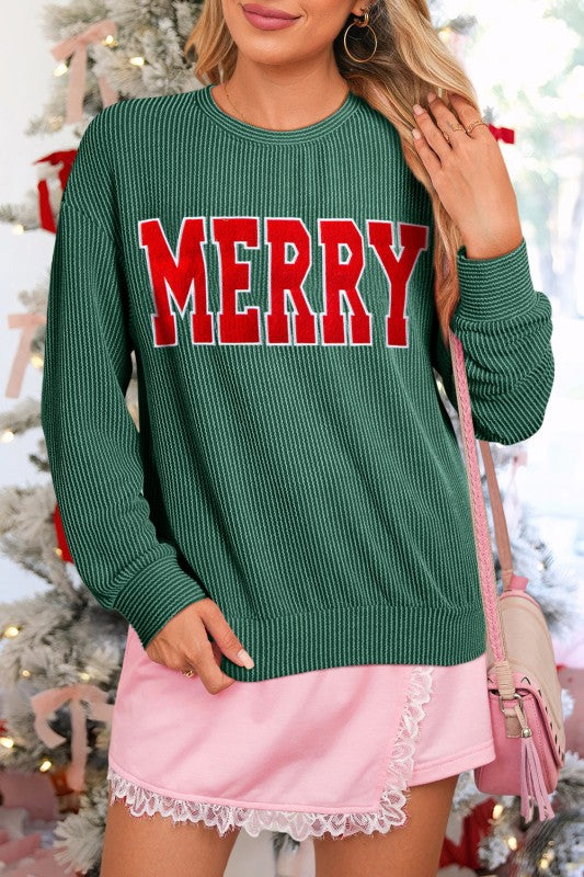 Merry Letter Graphic Loose Long Sleeve Top