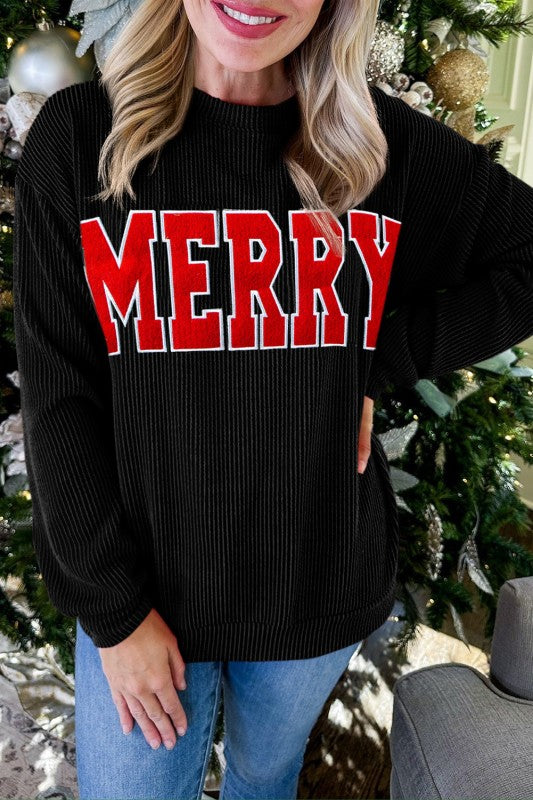 Merry Letter Graphic Loose Long Sleeve Top