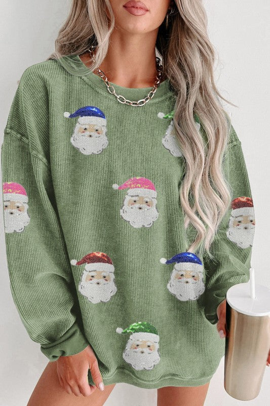 Sequin Patched Santa Claus Graphic Sweatshirt
