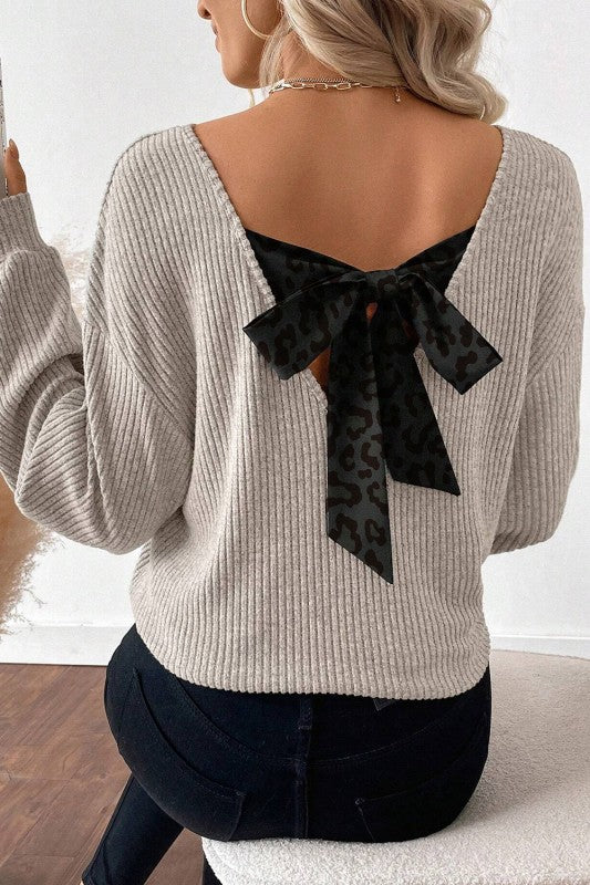 Back Bow Tie Long Sleeve Pullover