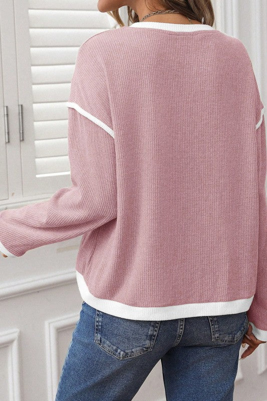 Contrast Color Trim Knit Loose Sweater