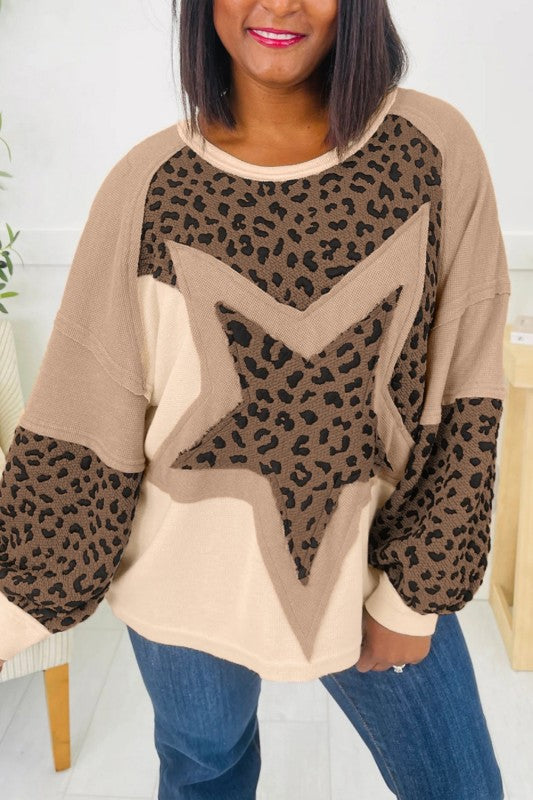 Star Leopard Patchwork Contrast Sweatshirt