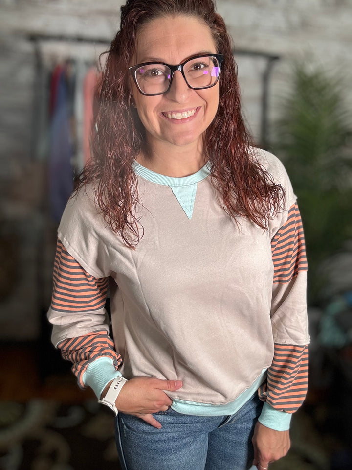 Jet Stream Striped Colorblock Patchwork Sweatshirt