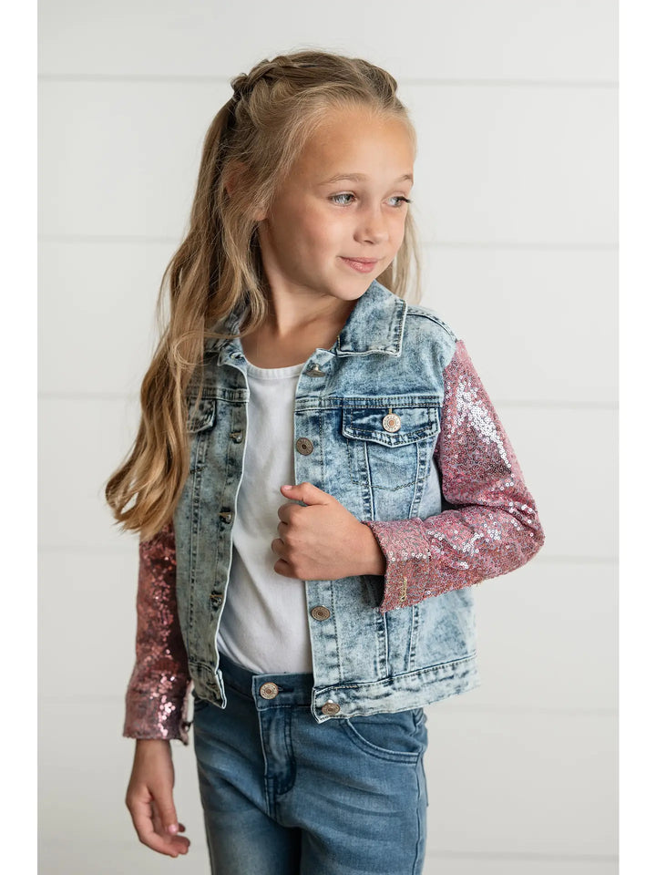 Pink Sequin Denim Jacket