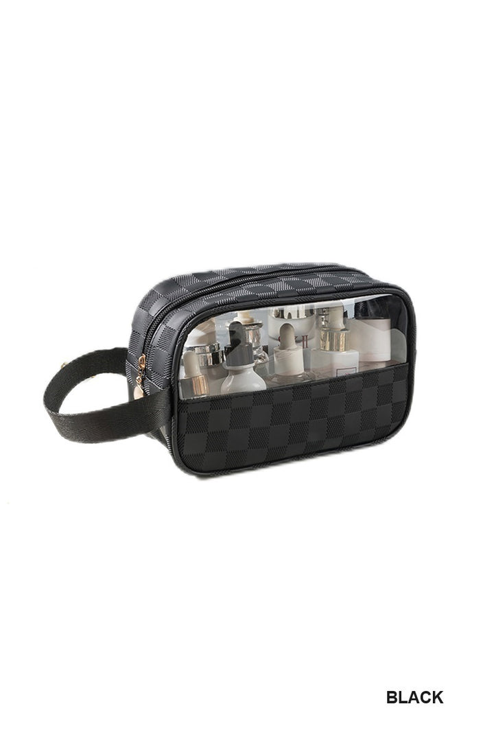 Checkered Monogram Clear Cosmetic Makeup Bag