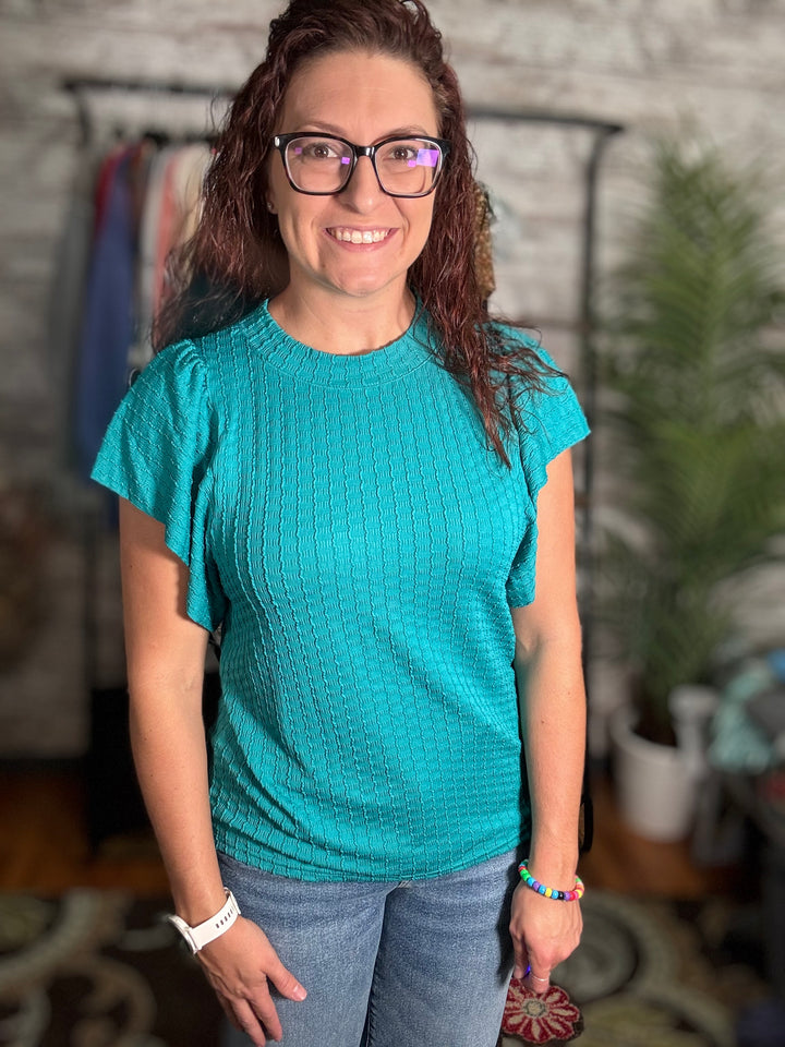 V Neck Ruffle Sleeve Shirt