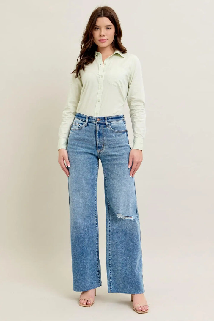 Judy Blue Vintage Wash Destroyed Wide Leg Jeans