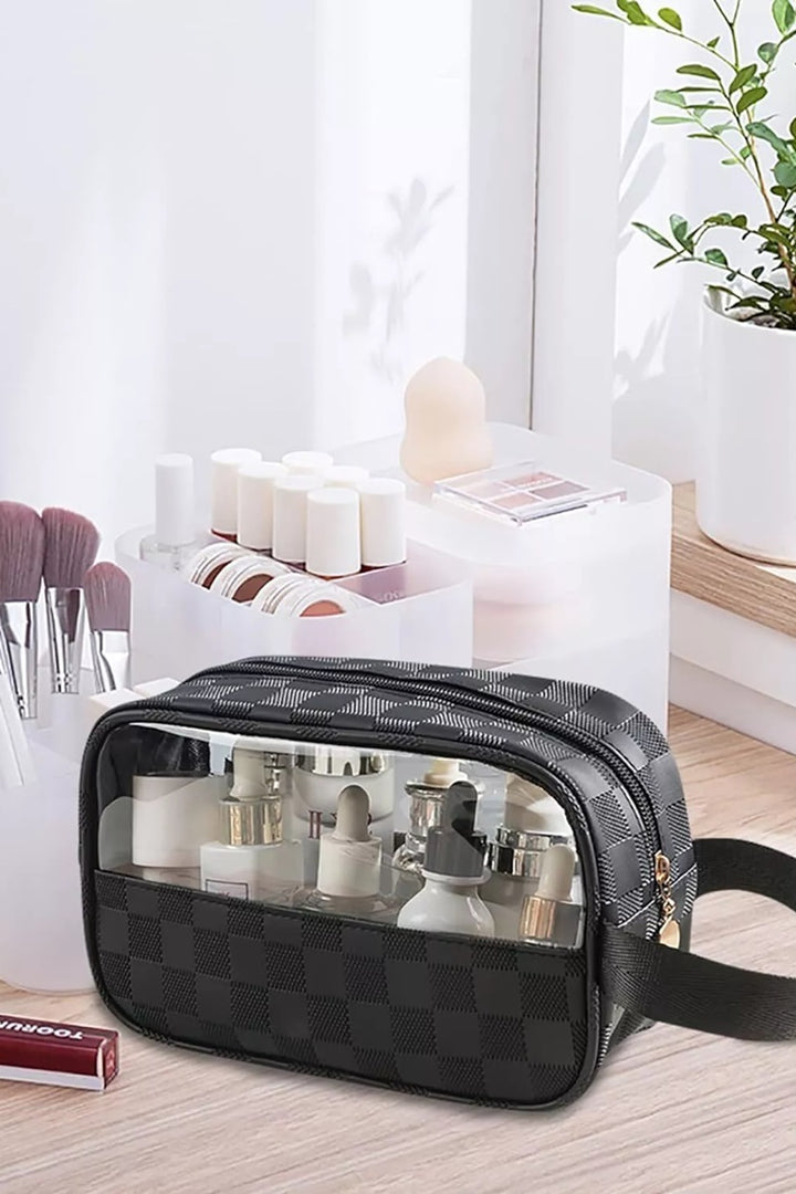 Checkered Monogram Clear Cosmetic Makeup Bag