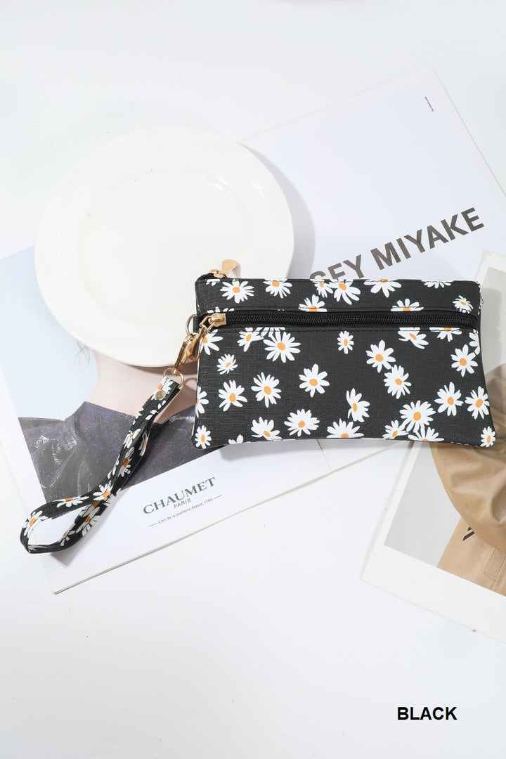 Daisy Printed Wristlet Wallet Bag