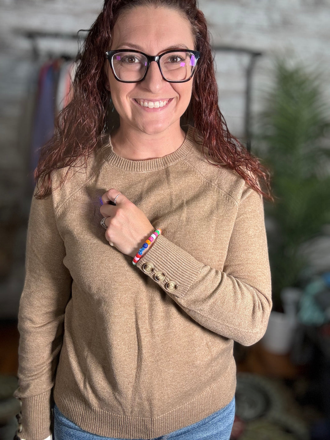 Buttoned Cuffs Raglan Sleeve Knit Sweater