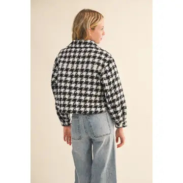 Tween Kids Girls Tweed Houndstooth Pattern Jacket