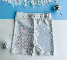 Silver Sequin Biker Shorts